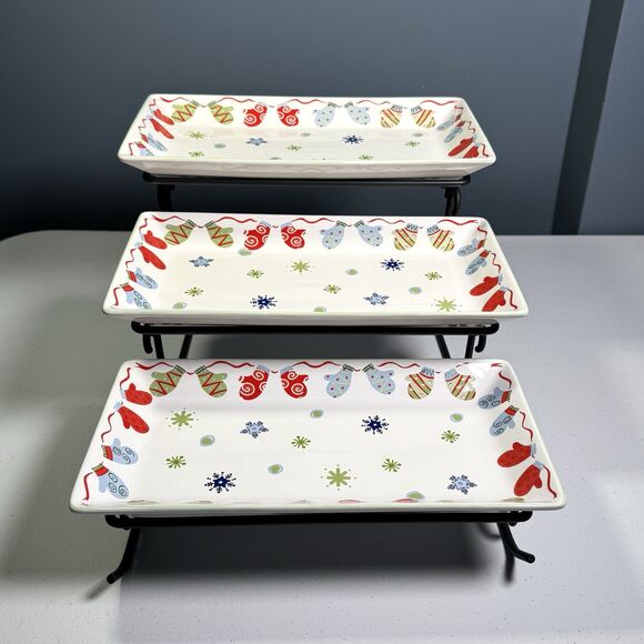 Rare -‎ Pfaltzgraff Taffy Candy Christmas 3 Step Buffet Server Holiday | Retired - Picture 3 of 8